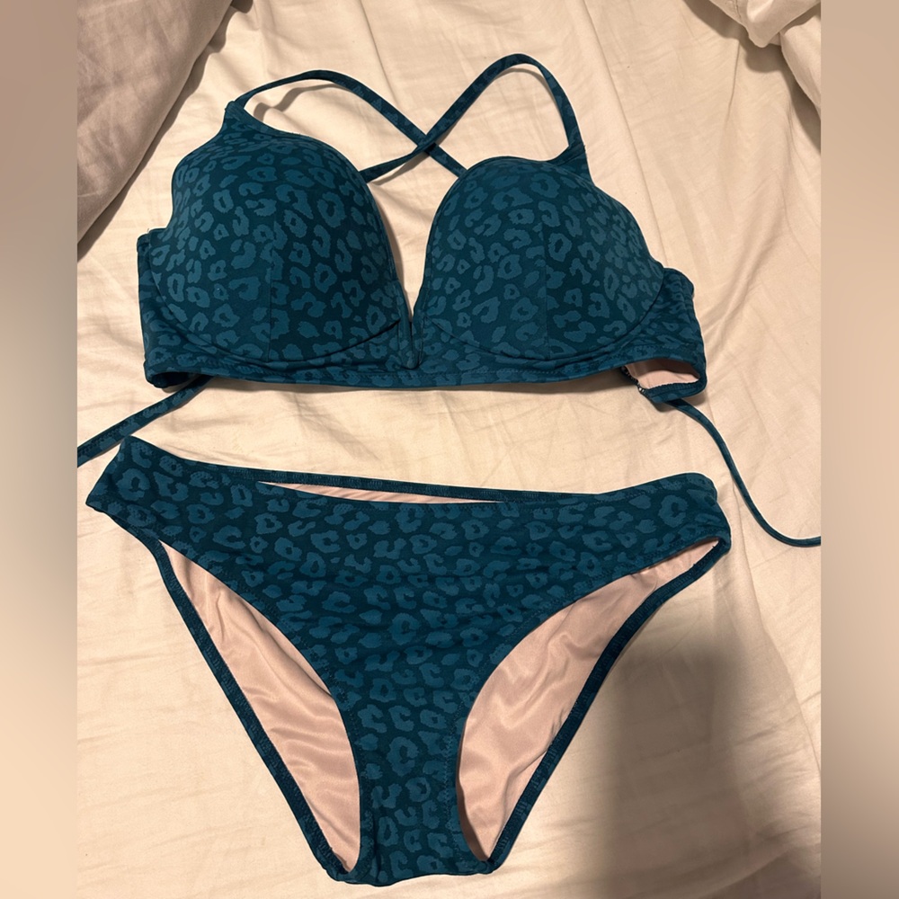 Shade & Shore Teal Leopard Print Push-Up Bikini Set